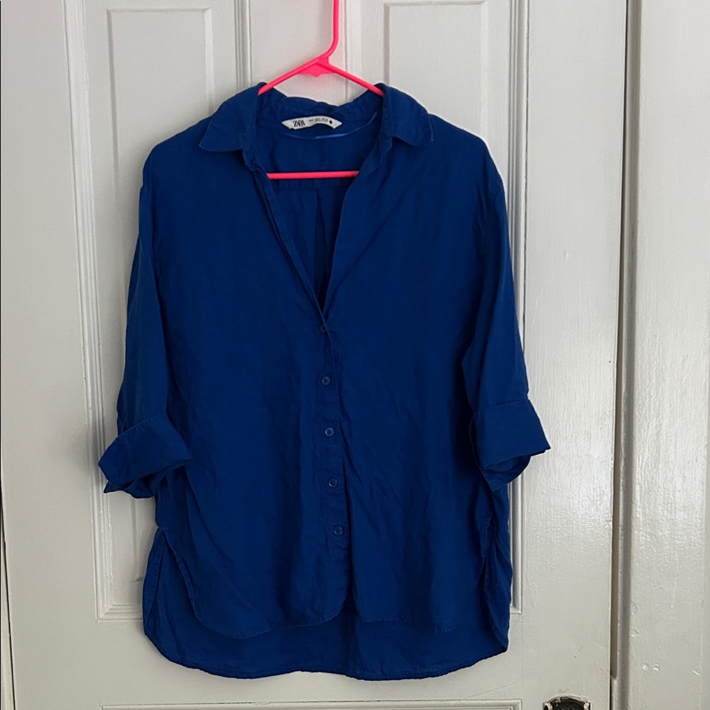Linen Deep Blue Button-Down Shirt